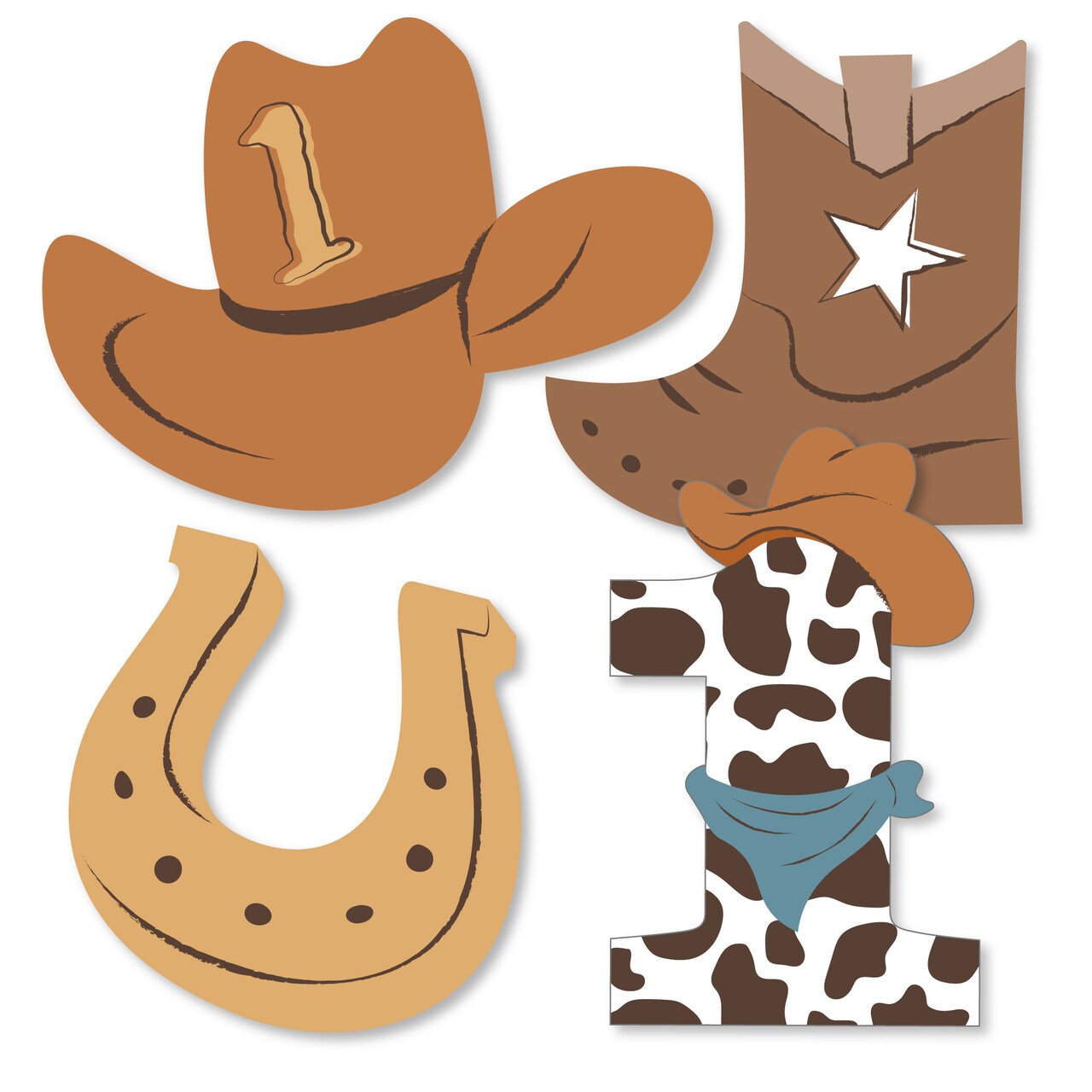 Big Dot of Happiness My First Rodeo - DIY Shaped Little Cowboy 1st Birthday Party Cut-Outs - 24 Count